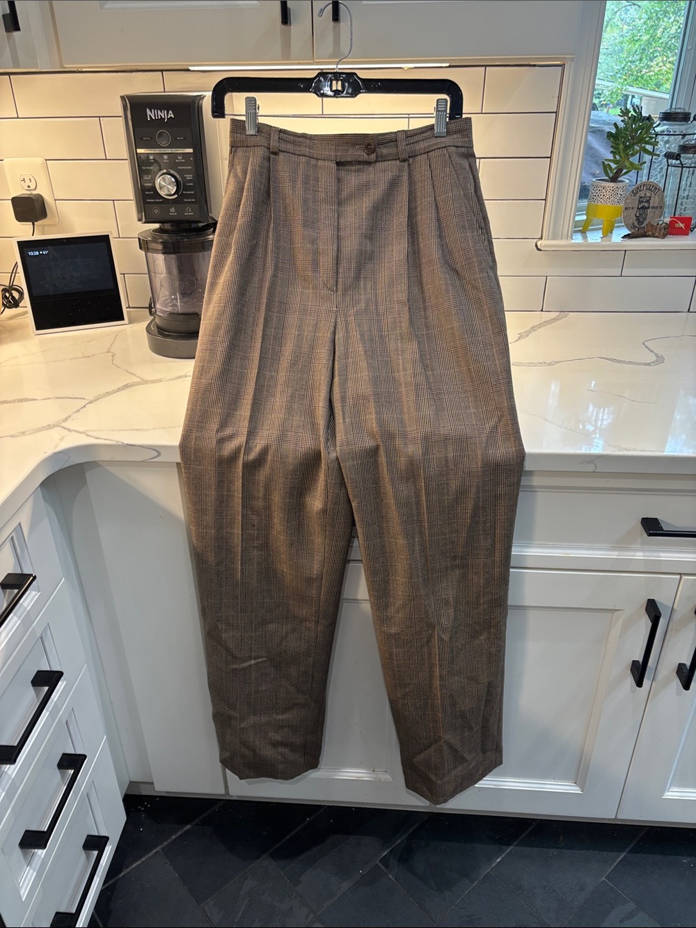 Bernard Zins Saks Fifth Avenue Brown Plaid Tailored Trousers -runs small